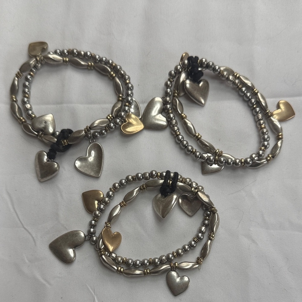 Silver and Gold Heart Charm Bracelet Trio